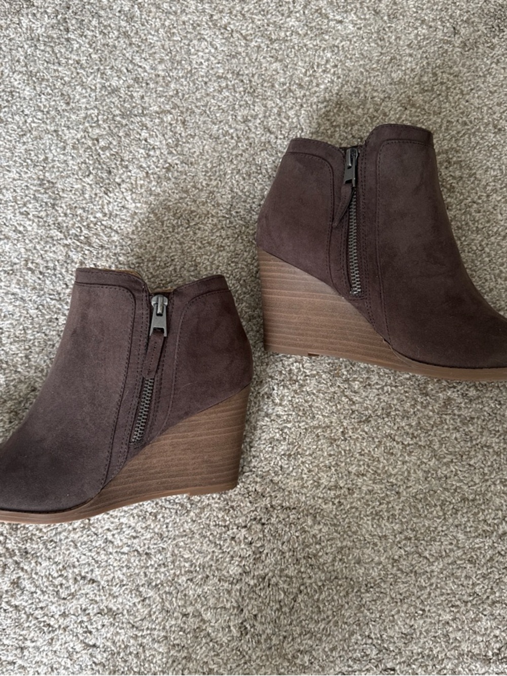 Women's Brown Suede Wedge Ankle Boots with Side Zip